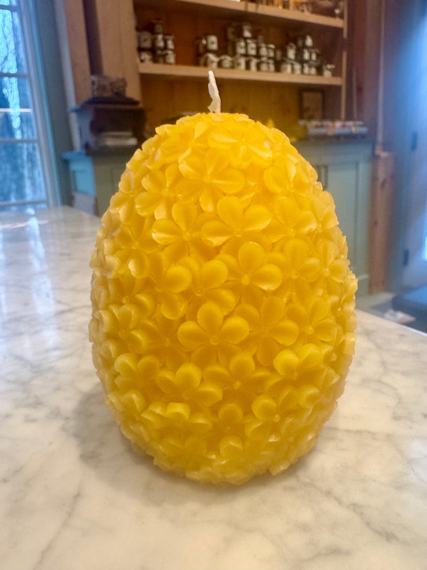Beeswax Egg Shaped Candle with Flowers- Hand Poured